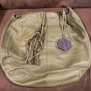 Vince Camuto Olive Green Leather Fringe Tote Bag